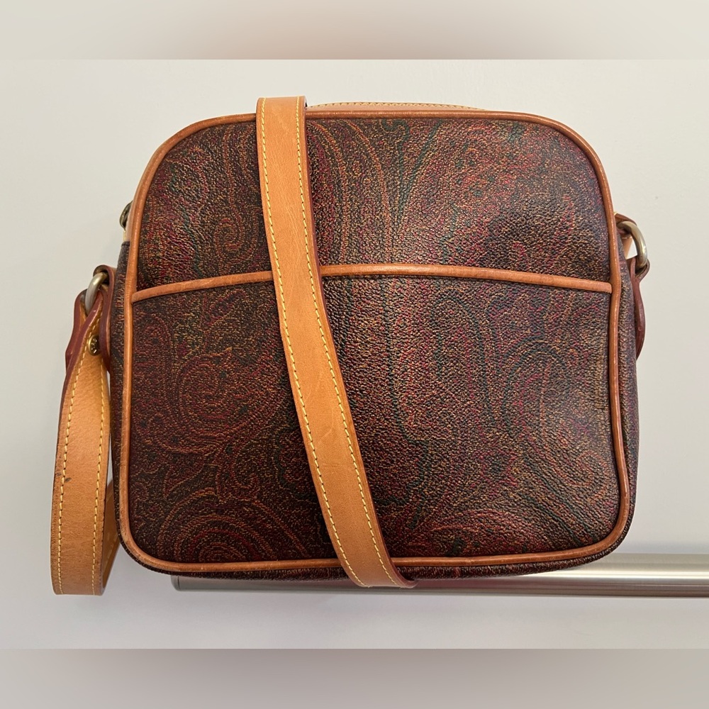Etro Vintage Crossbody Bag -  Paisley Coated Canvas with Zipper and Front Pocket